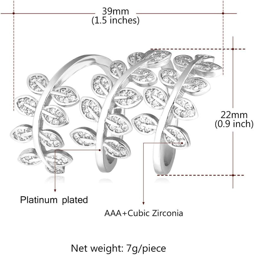 Statement Rings Cocktail Party Jewelry Platinum or 18K Gold Plated Adjustable Clear CZ Long Leaf Ring for Men Women